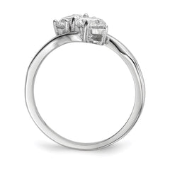 Sterling Silver Rhodium-plated CZ Two Stone Polished Ring - 2