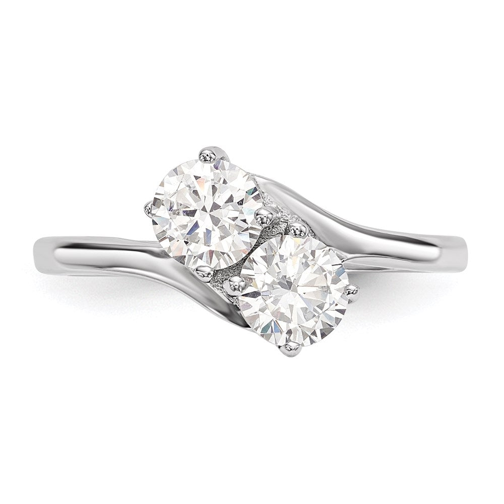 Sterling Silver Rhodium-plated CZ Two Stone Polished Ring - 6