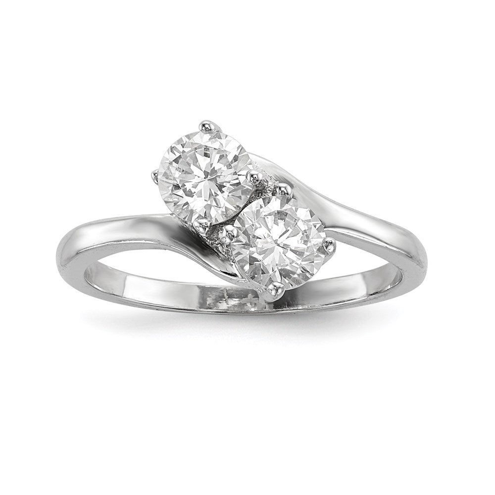 Sterling Silver Rhodium-plated CZ Two Stone Polished Ring - 2