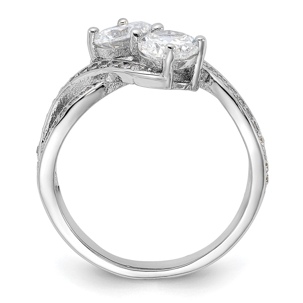 Sterling Silver Rhodium-plated CZ Two Stone Polished Ring - 5