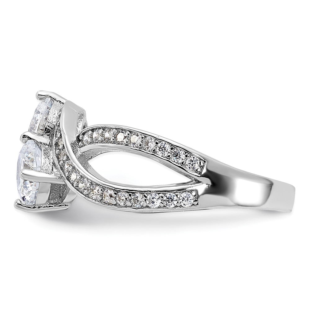 Sterling Silver Rhodium-plated CZ Two Stone Polished Ring - 5