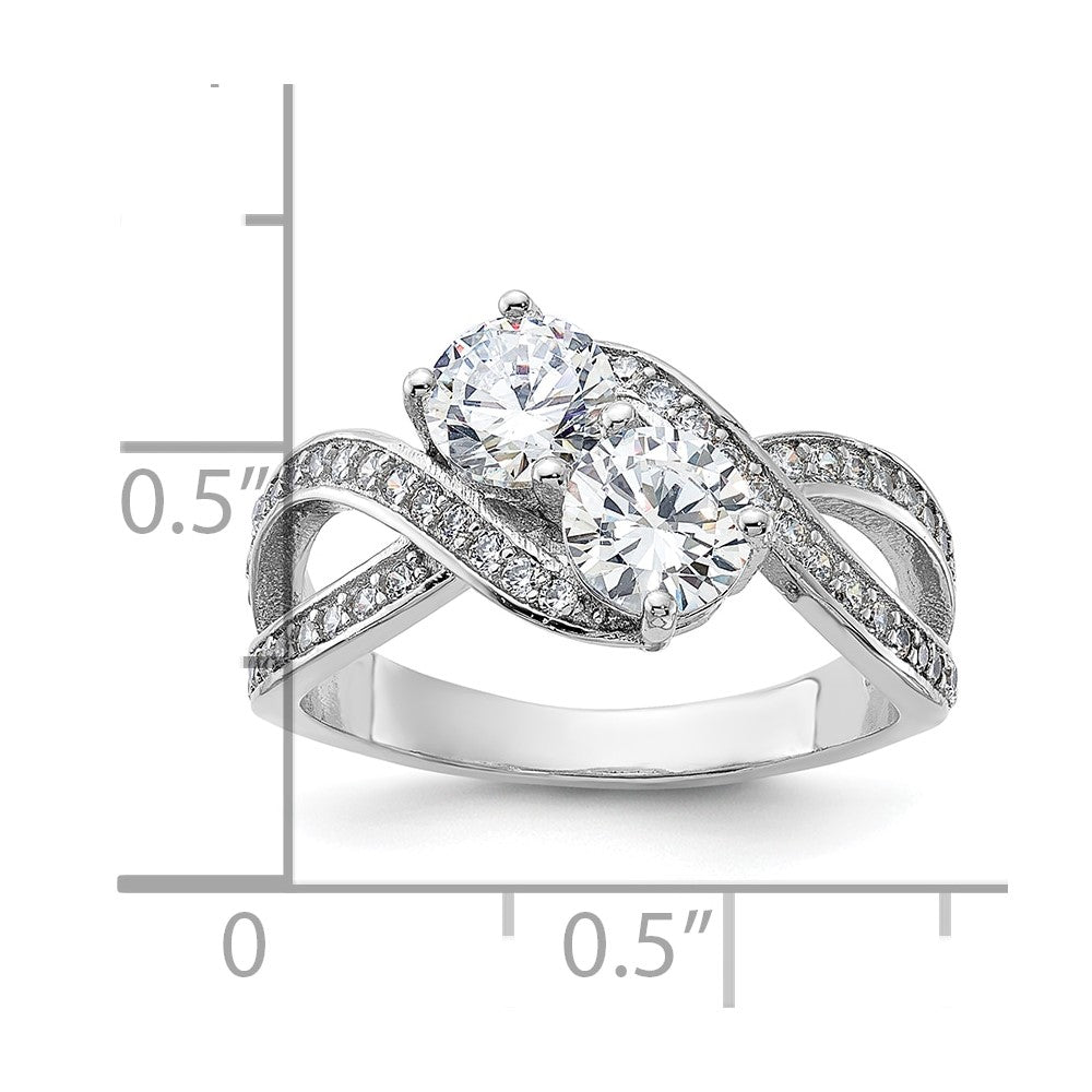 Sterling Silver Rhodium-plated CZ Two Stone Polished Ring - 5