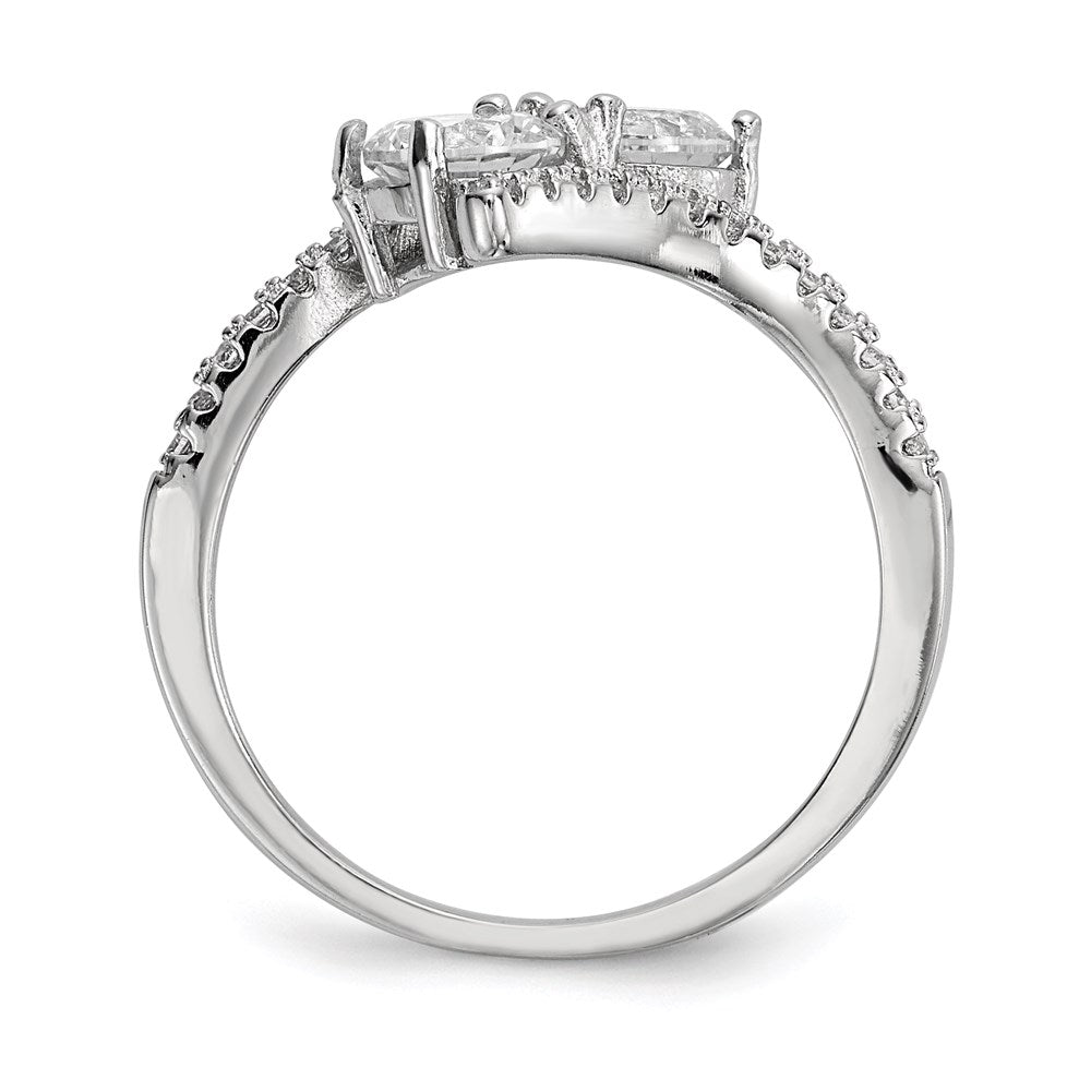 Sterling Silver Rhodium-plated CZ Two Stone Polished Bypass Ring - 3