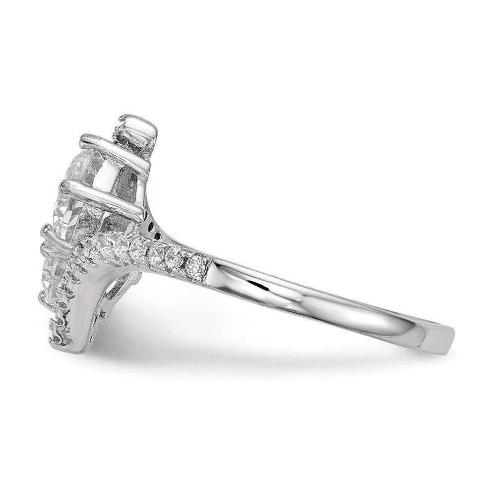 Sterling Silver Rhodium-plated CZ Two Stone Polished Bypass Ring - 3