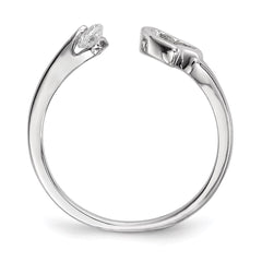 Sterling Silver Rhodium-plated Open Heart CZ Polished Ring - 3