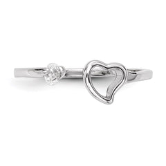 Sterling Silver Rhodium-plated Open Heart CZ Polished Ring - 3
