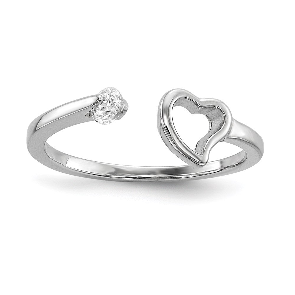 Sterling Silver Rhodium-plated Open Heart CZ Polished Ring - 2