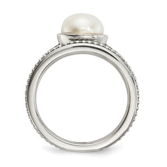 Sterling Silver w/14k Antiqued 8mm Button FWC Pearl Set of 3 Rings - 3