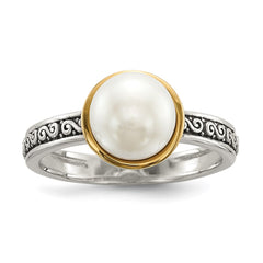 Sterling Silver w/14k Antiqued 8mm Button FWC Pearl Set of 3 Rings - 3