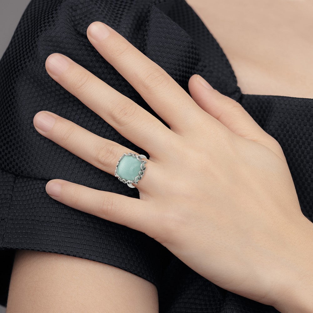 Sterling Silver Rhod-plated Created Amazonite Polished/Textured Ring - 3