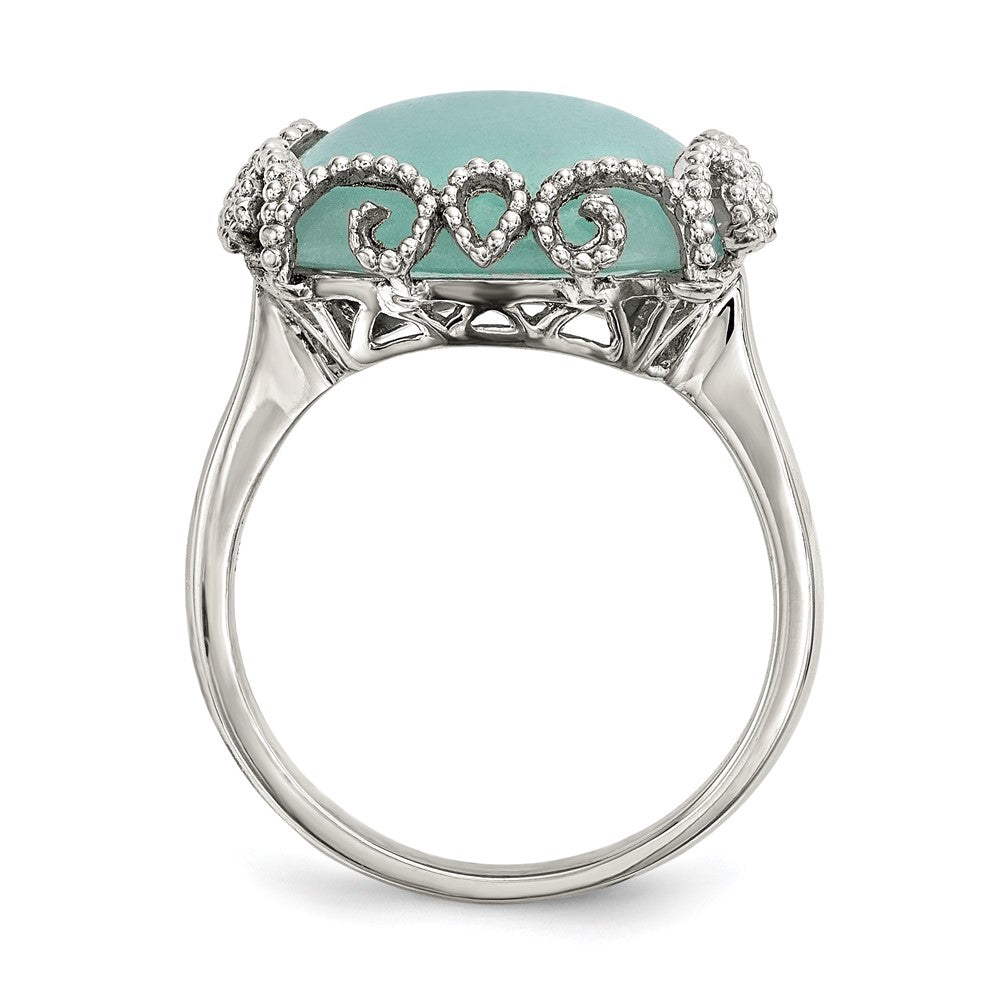 Sterling Silver Rhod-plated Created Amazonite Polished/Textured Ring - 3