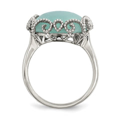 Sterling Silver Rhod-plated Created Amazonite Polished/Textured Ring - 3
