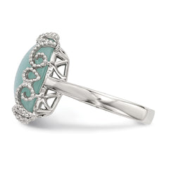 Sterling Silver Rhod-plated Created Amazonite Polished/Textured Ring - 3