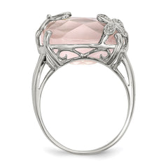 Sterling Silver Rhodium-plated Rose Quartz/White Sapphire Ring - 2