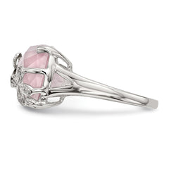 Sterling Silver Rhodium-plated Rose Quartz/White Sapphire Ring - 2