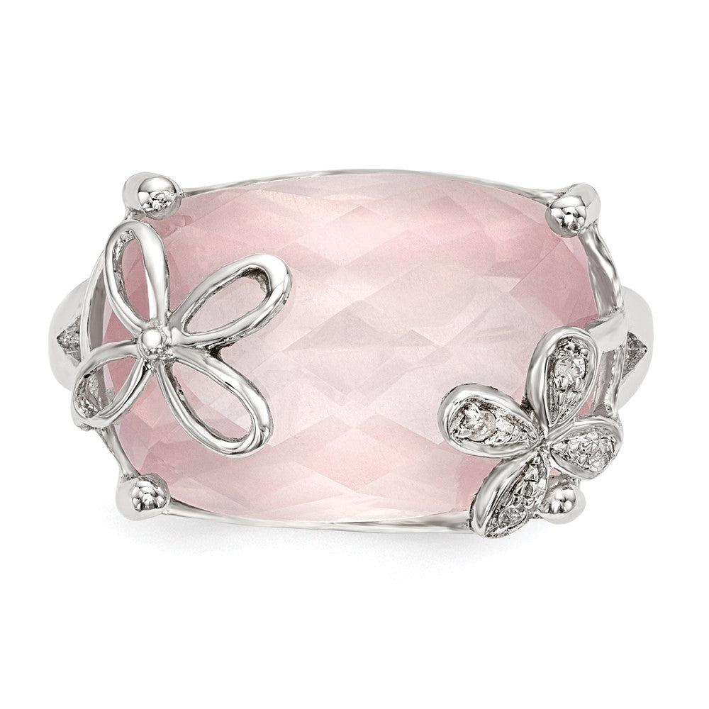 Sterling Silver Rhodium-plated Rose Quartz/White Sapphire Ring - 2