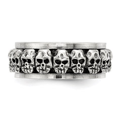 Sterling Silver Polished Spinning Center Antiqued Skull Ring - 4