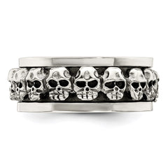 Sterling Silver Polished Spinning Center Antiqued Skull Ring - 4