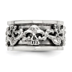 Sterling Silver Polished Spinning Center Antiqued Skull Ring - 6