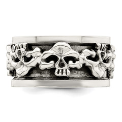 Sterling Silver Polished Spinning Center Antiqued Skull Ring - 6
