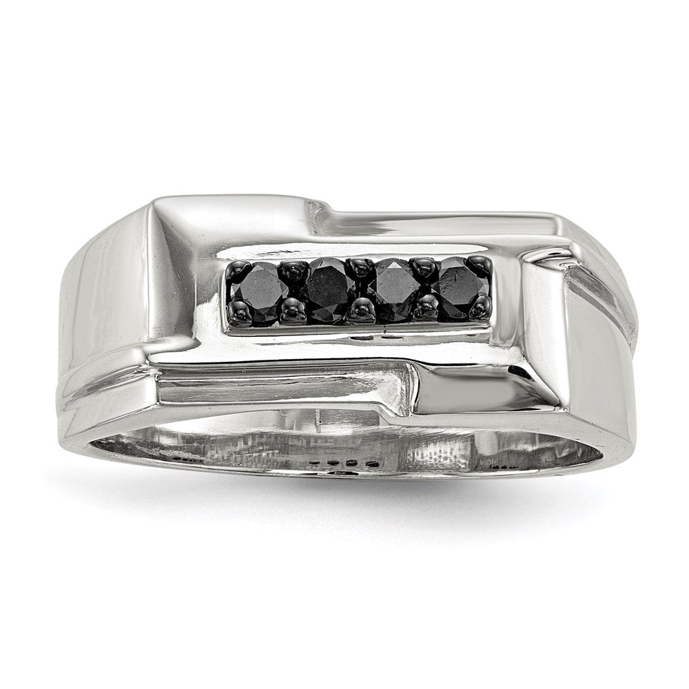 Sterling Silver Rhodium-plated Mens Black Diamond Polished Ring - 3