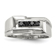 Sterling Silver Rhodium-plated Mens Black Diamond Polished Ring - 3