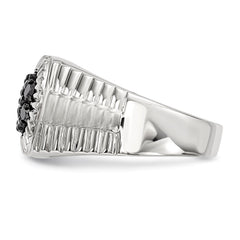 Sterling Silver Rhod-plated Mens Black Diamond Polished/Satin Ring - 3