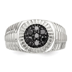 Sterling Silver Rhod-plated Mens Black Diamond Polished/Satin Ring - 3