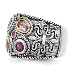 Sterling Silver Rhod. w/14k Pink Qrtz Rhodolite GA & Pink Tourmaline Ring - 2