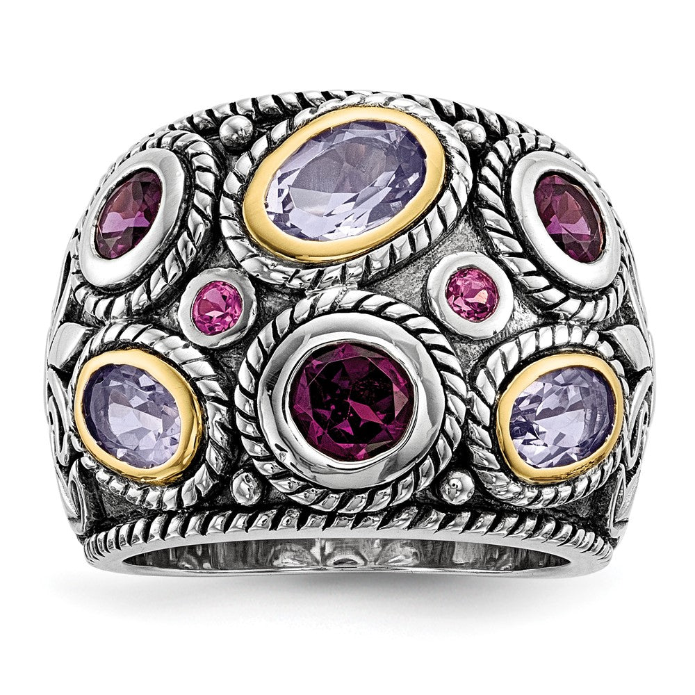 Sterling Silver Rhod. w/14k Pink Qrtz Rhodolite GA & Pink Tourmaline Ring - 2