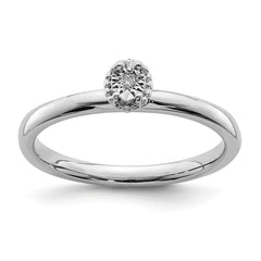 Sterling Silver Rhodium Plated Polished Diamond Ring - 4