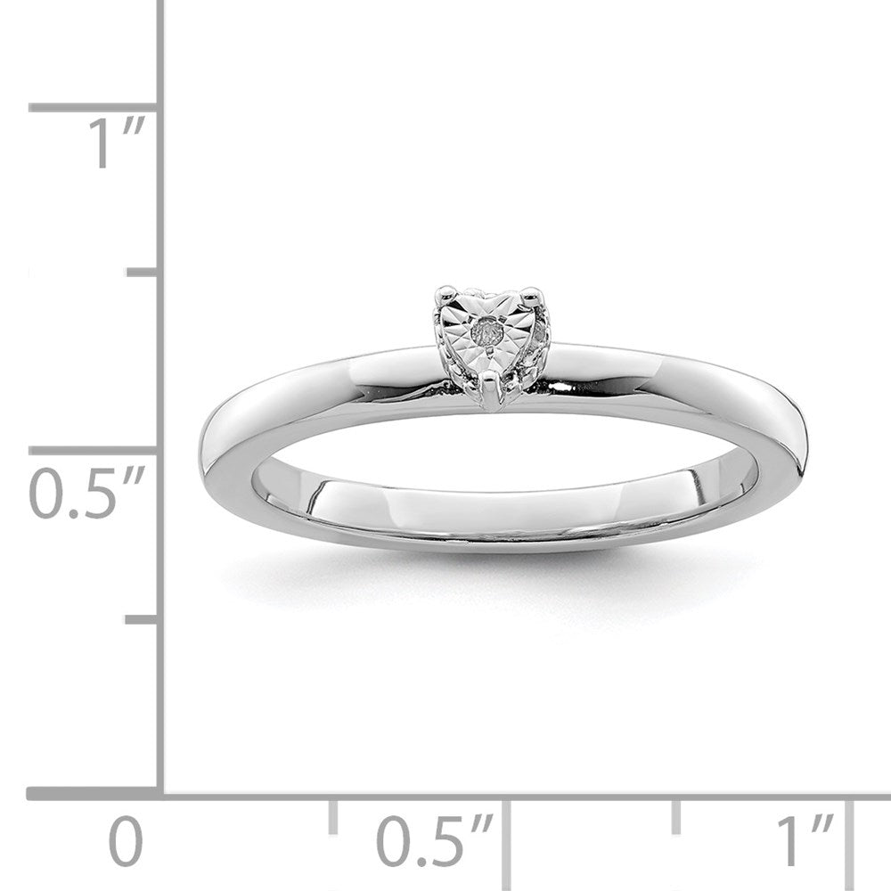 Sterling Silver Rhodium Plated Polished Diamond Heart Shape Ring - 2