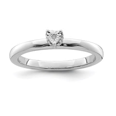 Sterling Silver Rhodium Plated Polished Diamond Heart Shape Ring - 3