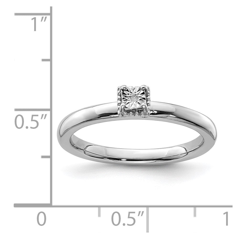 Sterling Silver Rhodium Plated Polished Diamond Square Shape Ring - 3