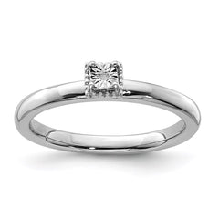 Sterling Silver Rhodium Plated Polished Diamond Square Shape Ring - 2