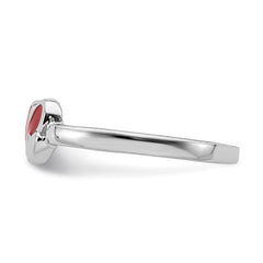 Sterling Silver RH-plated Red Enameled Double Heart Children's Ring - 2