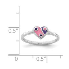 Sterling Silver RH-plated Pink & Purple Enameled Heart Children's Ring - 2