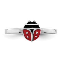 Sterling Silver Rhod-plated Polished & Enameled Ladybug Children's Ring - 2