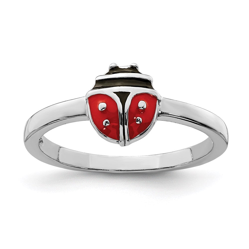 Sterling Silver Rhod-plated Polished & Enameled Ladybug Children's Ring - 2