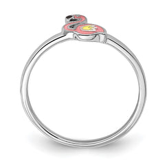 Sterling Silver Rhodium-plated Multi-color Enameled Flamingo Children's Ring - 2