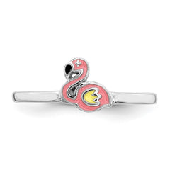 Sterling Silver Rhodium-plated Multi-color Enameled Flamingo Children's Ring - 2