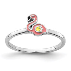 Sterling Silver Rhodium-plated Multi-color Enameled Flamingo Children's Ring - 2