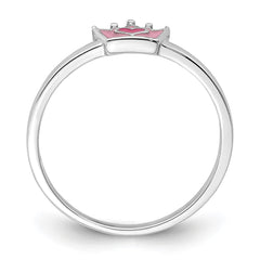Sterling Silver Rhodium-plated Polished Pink Enamel Crown Children's Ring - 2
