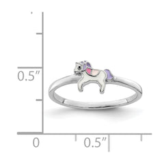 Sterling Silver RH-plated Multi-color Enameled Unicorn Children's Ring - 2