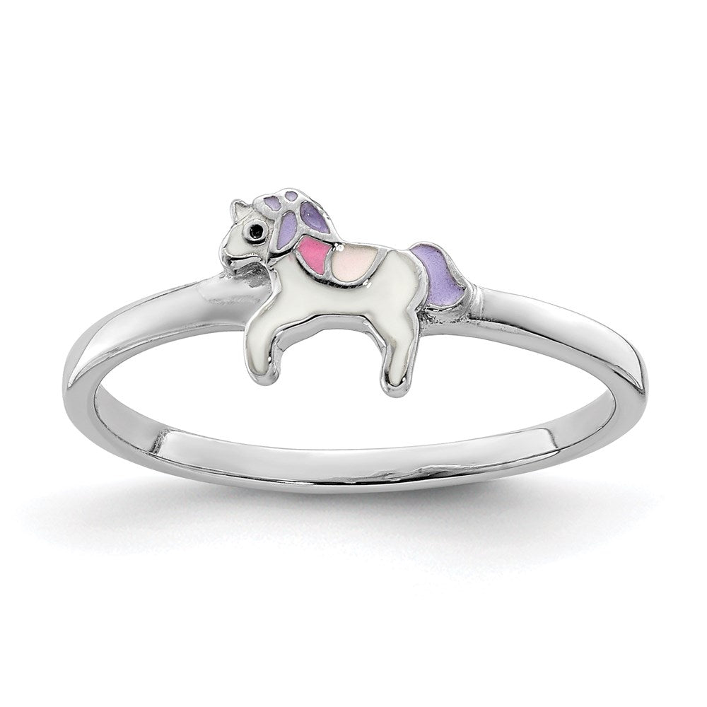 Sterling Silver RH-plated Multi-color Enameled Unicorn Children's Ring - 2