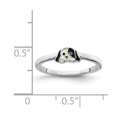 Sterling Silver RH-plated Black & White Enameled Puppy Children's Ring - 2