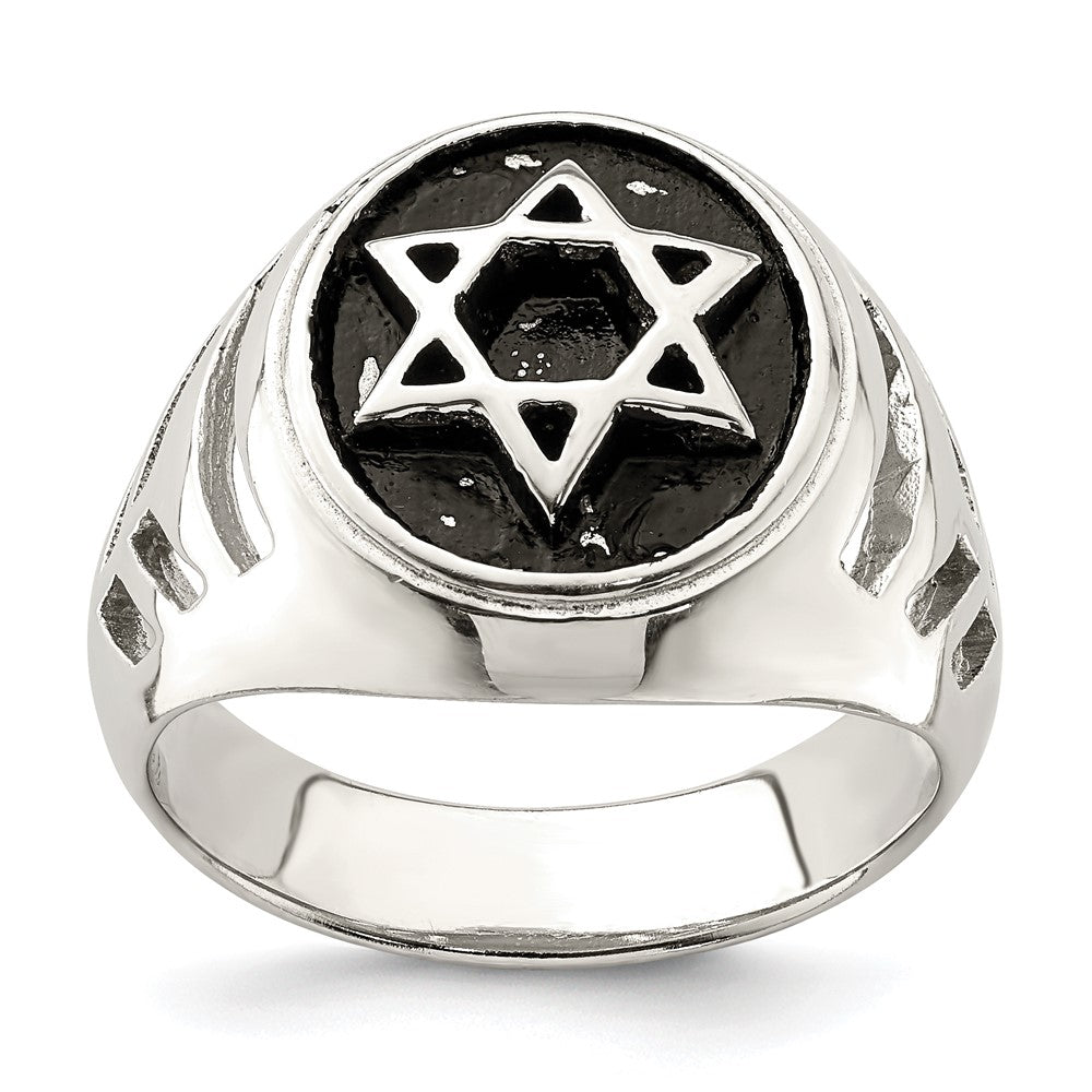 Sterling Silver Antiqued Star of David Ring - 3