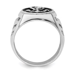 Sterling Silver Rhodium-plated & Antiqued Plated Anchor Ring - 3