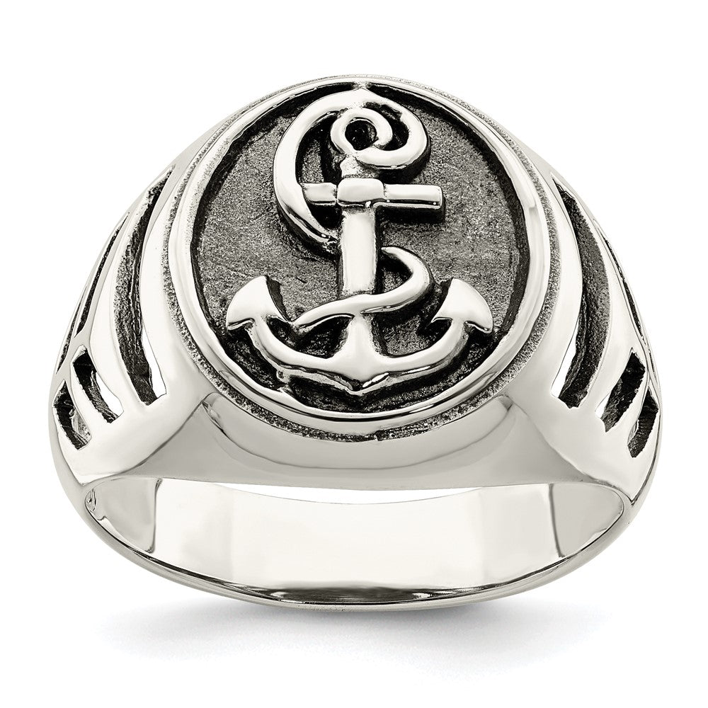 Sterling Silver Antiqued Anchor Ring - 3
