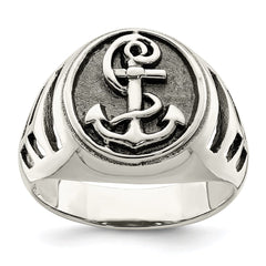 Sterling Silver Antiqued Anchor Ring - 3